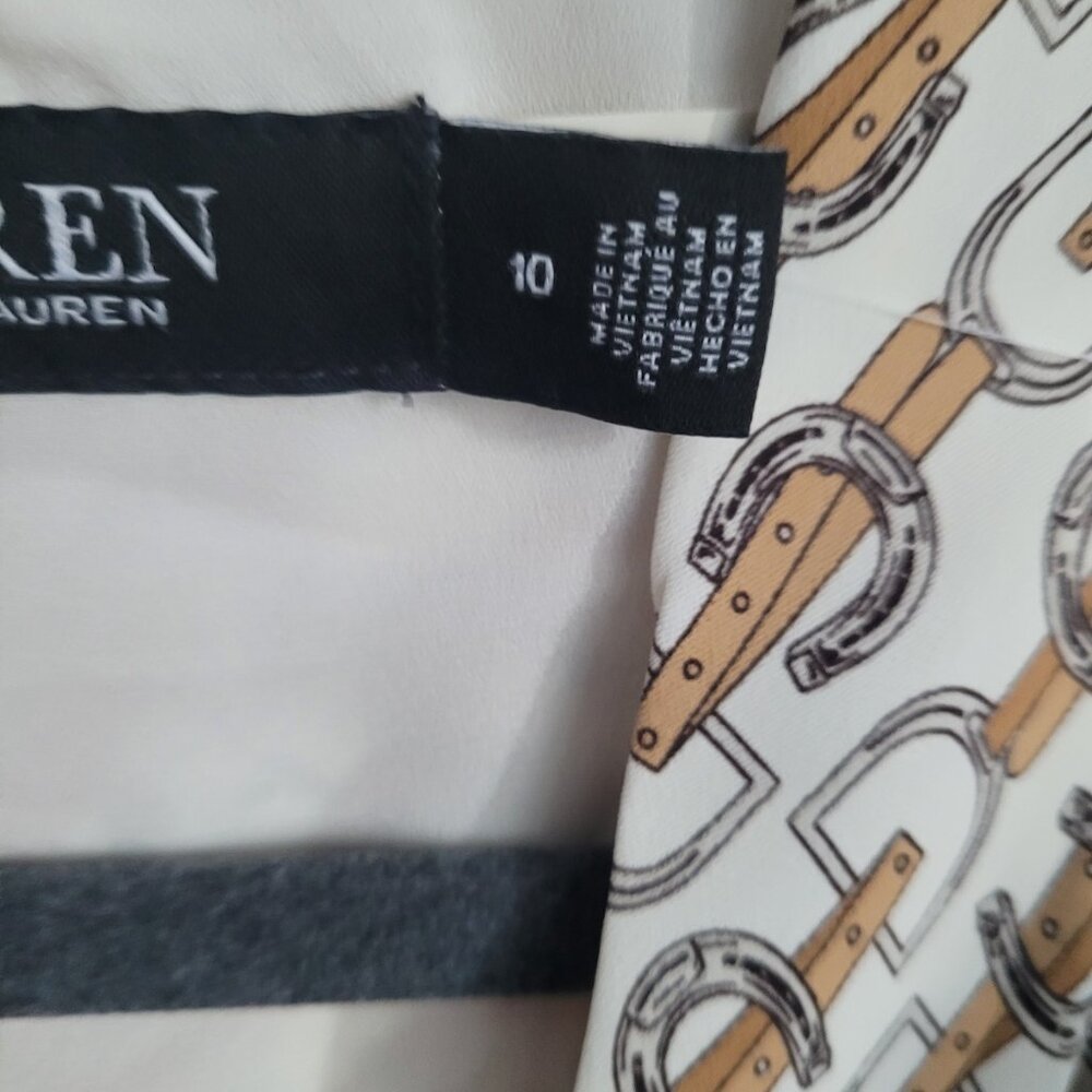 NEWLAUREN RALPH LAUREN Equestrian-Print Georgette Dress Size 10 - Picture 8 of 8